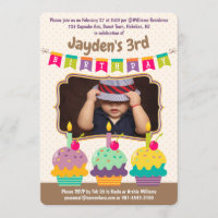 Happy Birthday Age Three Cupcakes Bunting Photo