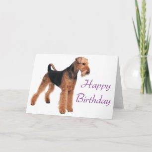 Happy Birthday Airedale Terrier Puppy Dog Purple Card