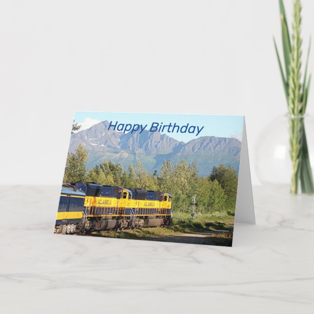 Happy Birthday: Alaska Railroad and mountains Card (Front)