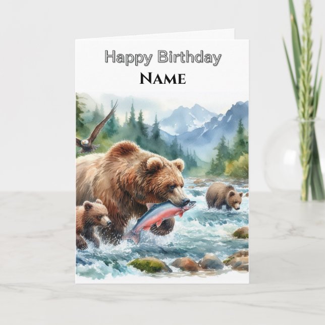 Happy Birthday Alaskan Grizzly Bear   Card (Front)