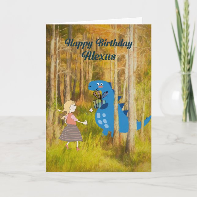 Happy Birthday Alexus Card with Dinosaur (Front)