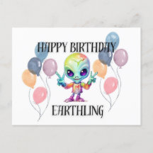 "Happy Birthday" Alien Postcard