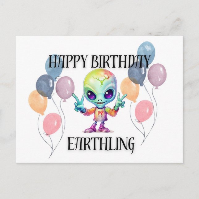 "Happy Birthday" Alien Postcard (Front)