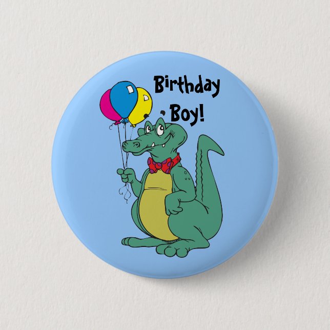 Happy Birthday Alligator Balloon Button (Front)