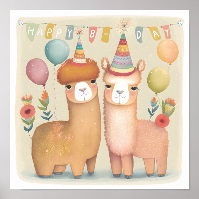 Happy Birthday Alpacas Poster (Front)