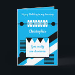 Happy Birthday amazing grandson blue Card<br><div class="desc">Happy Birthday amazing grandson.
You really are awesome.
Blue,  black and white.</div>