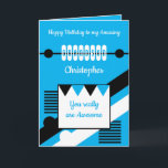 Happy Birthday amazing grandson blue Card<br><div class="desc">Happy Birthday amazing grandson.
You really are awesome.
Blue,  black and white.</div>