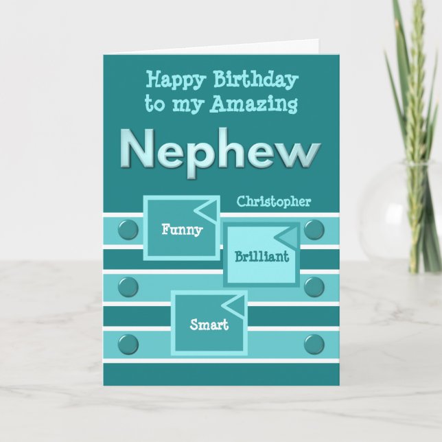 Happy Birthday Amazing Nephew turquoise green Card (Front)