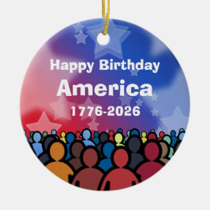 Happy Birthday America 1776 to 2026 Ceramic Tree Decoration