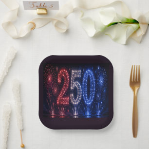 Happy Birthday America 250th Anniversary Patriotic Paper Plate