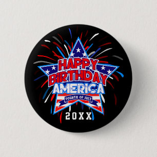 Happy Birthday America 4th July Independence BLACK 6 Cm Round Badge