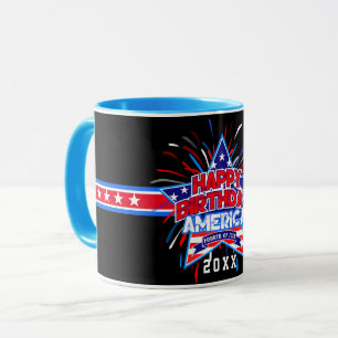 Happy Birthday America 4th July Independence BLACK Mug