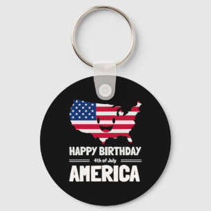 Happy Birthday America 4th Of July American Flag M Key Ring