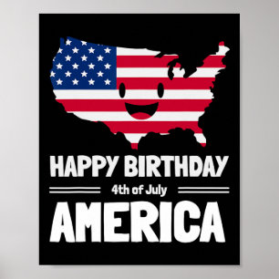Happy Birthday America 4th Of July American Flag M Poster