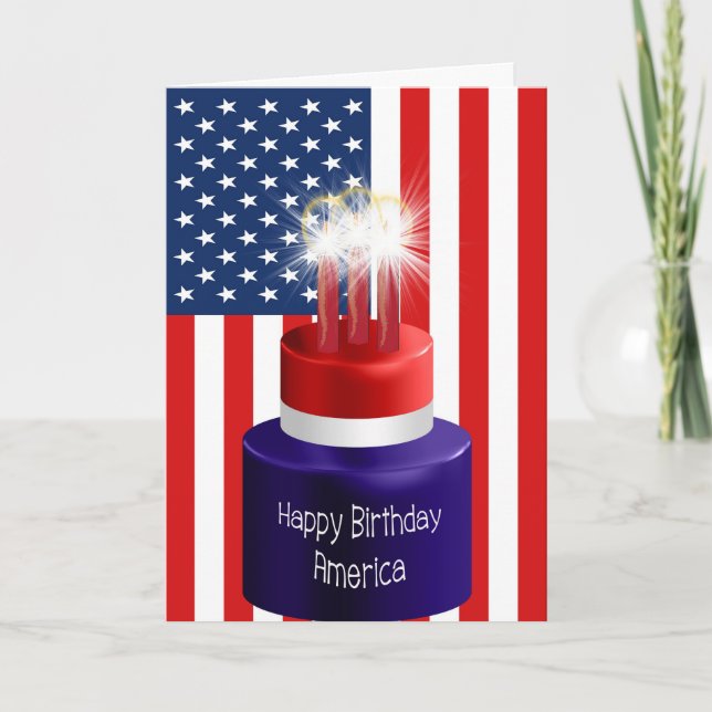 Happy Birthday America Card Cake & Candles (Front)