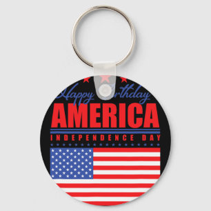 Happy Birthday America Independence Day July 4th  Key Ring