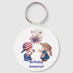 Happy Birthday America Key Ring