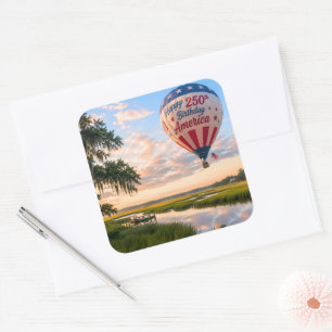Happy Birthday America Lowcountry Hot Air Balloon Square Sticker