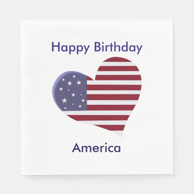 Happy Birthday America, Red White and Blue Heart Napkin (Front)