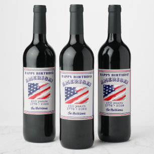 Happy Birthday America Rustic Flag Wine Label