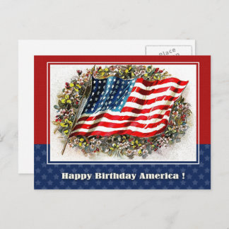 Happy Birthday, America. Vintage USA Flag Postcard