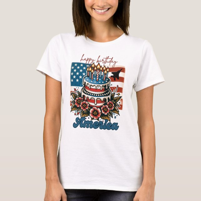 Happy Birthday America With F-15 Jet T-Shirt (Front)