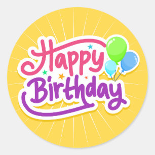 Happy Birthday And Balloons Classic Round Sticker