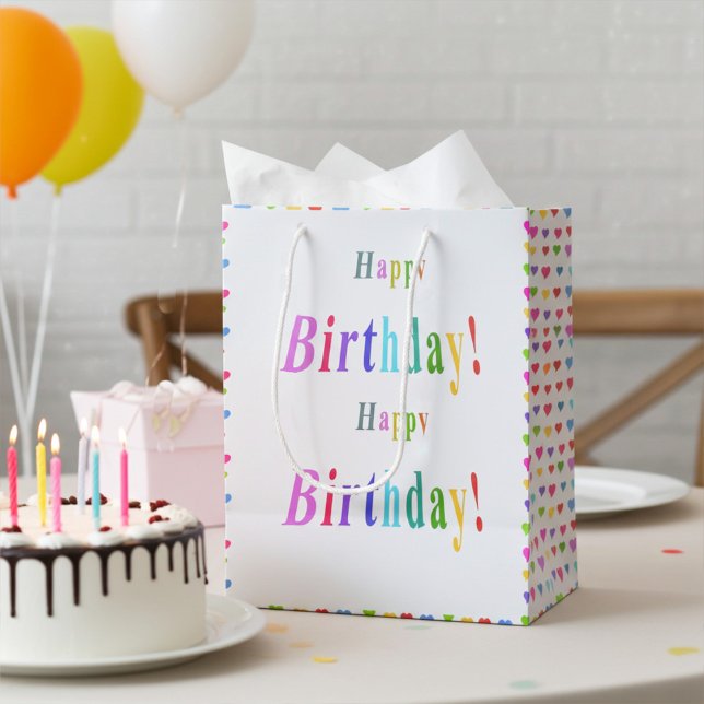 Happy Birthday and Flirty Hearts Pastel Colours Medium Gift Bag (Creator Uploaded)