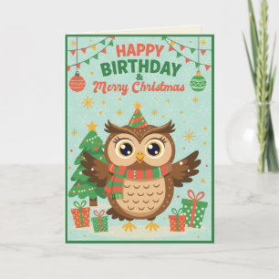 Happy Birthday and Merry Christmas Owl Card