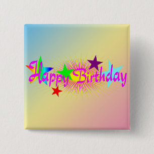 Happy Birthday and Stars - 15 Cm Square Badge