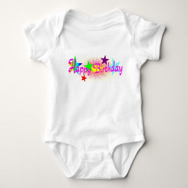 Happy Birthday and Stars - Baby Bodysuit (Front)