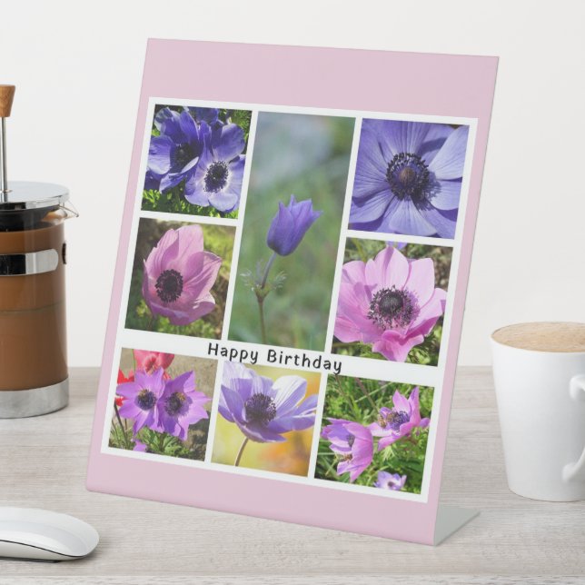 Happy Birthday Anemone Photo Collage Pedestal Sign (In SItu)