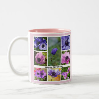 Happy Birthday Anemone Photo Collage Two-Tone Coffee Mug