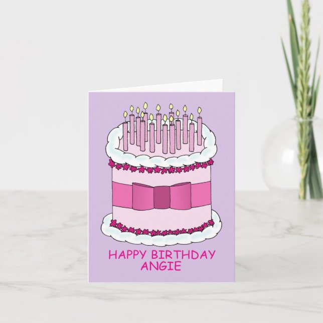 Happy Birthday Angie Cake and Candles Card (Front)