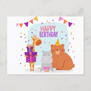 Happy Birthday Animal Illustrated Announcement Postcard