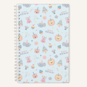 Happy Birthday Animals Blue Notebook