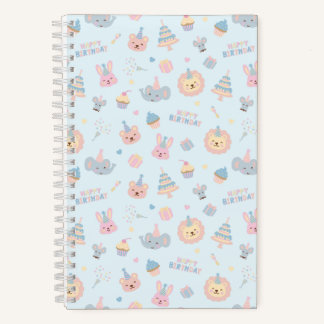 Happy Birthday Animals Blue Notebook