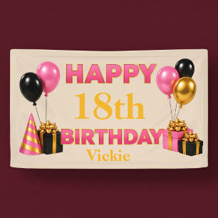 Happy Birthday Any Age Beige Banner