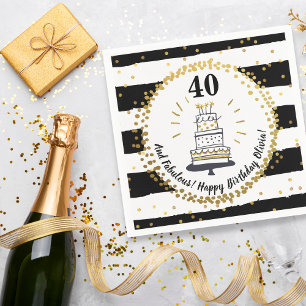 Happy Birthday Any Age Black, White, Gold Glitter Napkin