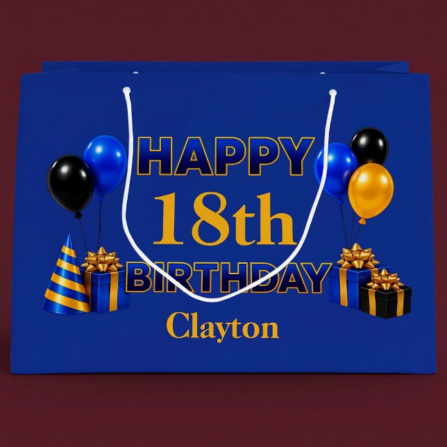 Happy Birthday Any Age Blue Large Gift Bag (Creator Uploaded)