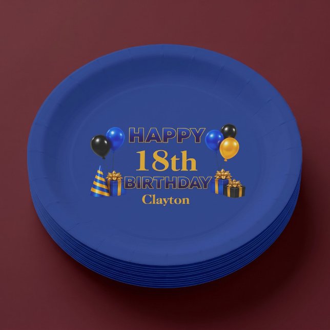Happy Birthday Any Age Blue Paper Plate (Creator Uploaded)
