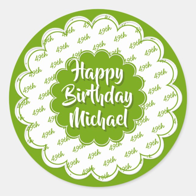 Happy Birthday Any Age Number Pattern Green/White Classic Round Sticker (Front)
