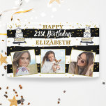 Happy Birthday Any Age Photo Collage Black Gold Banner<br><div class="desc">Celebrate the birthday person with this awesome banner featuring 3 photos set against a fun black and white striped background accented with faux gold polka dot confetti accents and hand drawn birthday cakes.  Add the birthday person's name and age to customize.  Perfect for any age birthday celebration.</div>