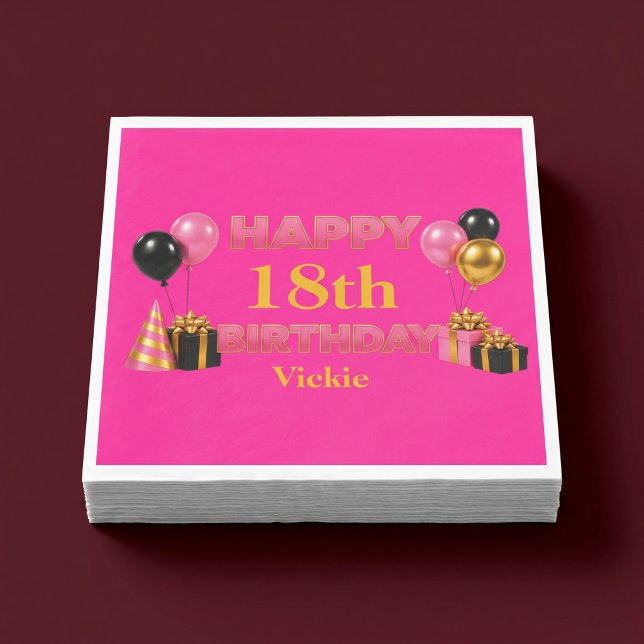 Happy Birthday Any Age Pink Napkin (Creator Uploaded)
