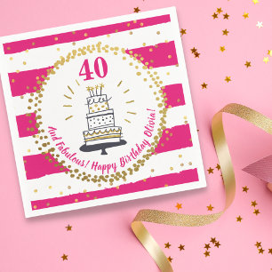 Happy Birthday Any Age Pink White And Gold Glitter Napkin