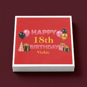 Happy Birthday Any Age Red Napkin