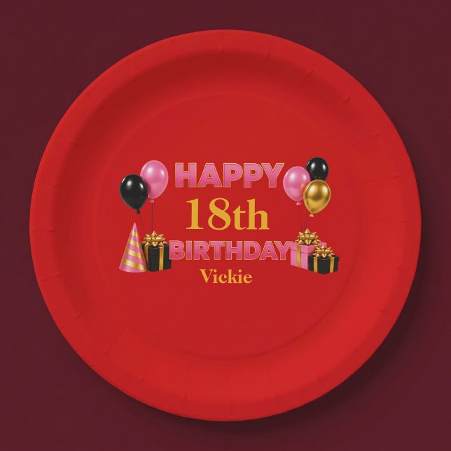 Happy Birthday Any Age Red Paper Plate (Creator Uploaded)