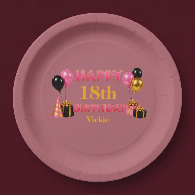 Happy Birthday Any Age Rose Gold Paper Plate (Creator Uploaded)
