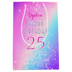 Happy Birthday Any Age Stars Gradient Pink Purple Medium Gift Bag