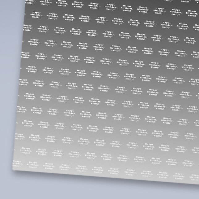 Happy Birthday & Any Name | Black Grey White Ombre Wrapping Paper (Creator Uploaded)